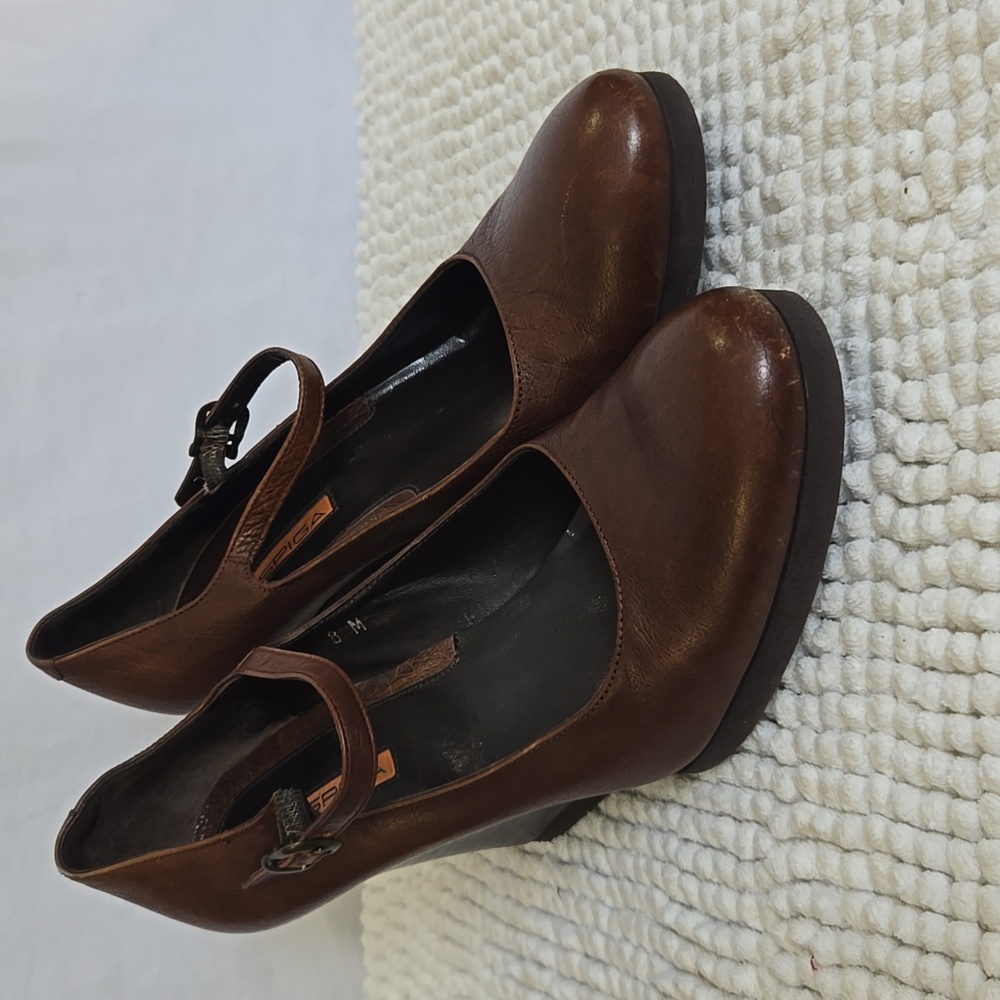 Via Spiga brown leather Mary Jane Wedge 8
